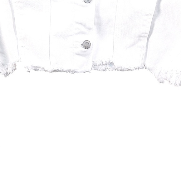 CELLO White Cropped Raw Hem Denim Jacket - Size M - Picture 3 of 12